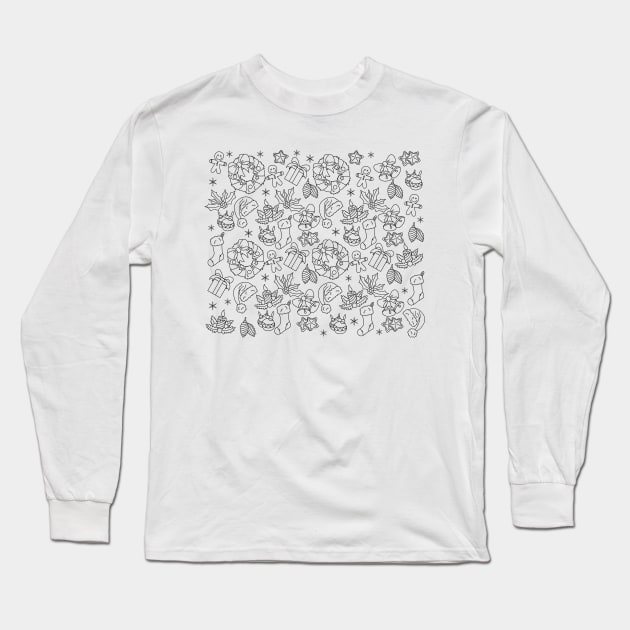 Black and White Christmas pattern Long Sleeve T-Shirt by valentinahramov
